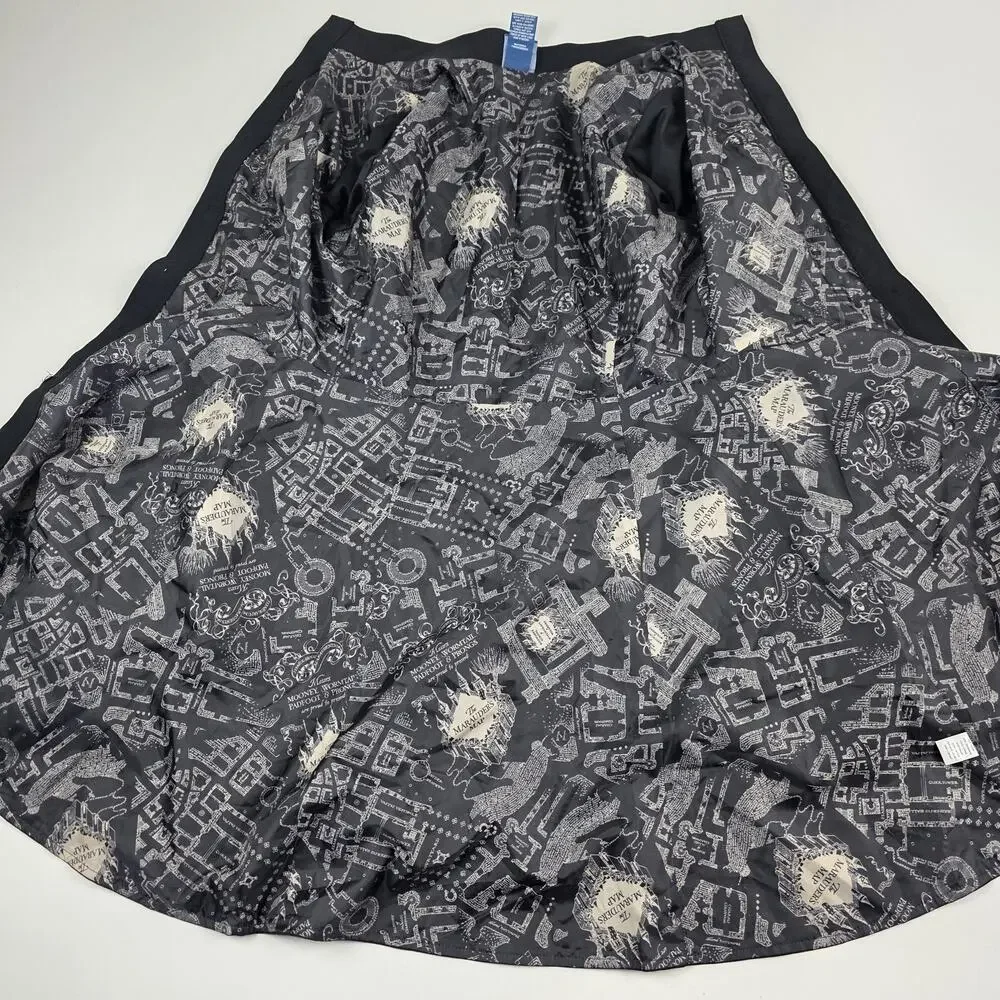 Harry Potter Coat Womens Medium Black Marauders Map Fit Flare Hot Topic Buttons‎